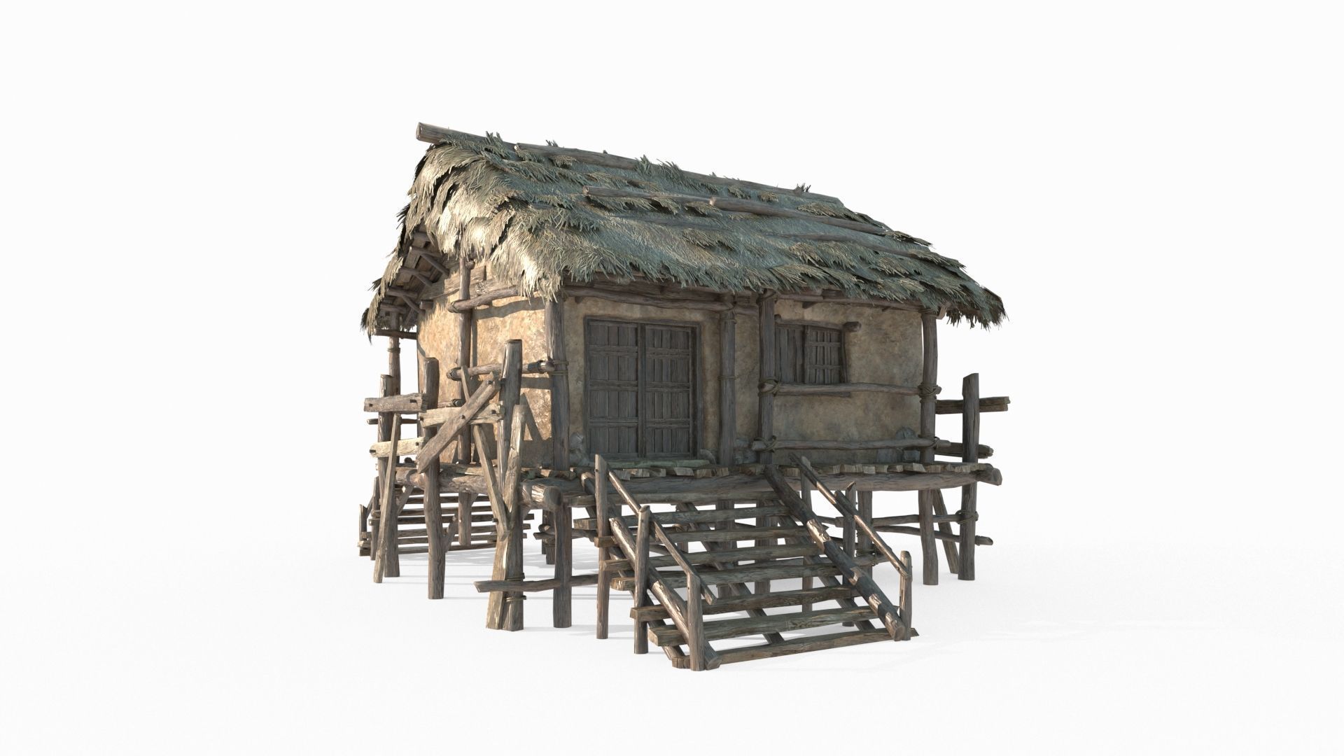 Ancient Asian Yellow Mud Houses 3D model_4
