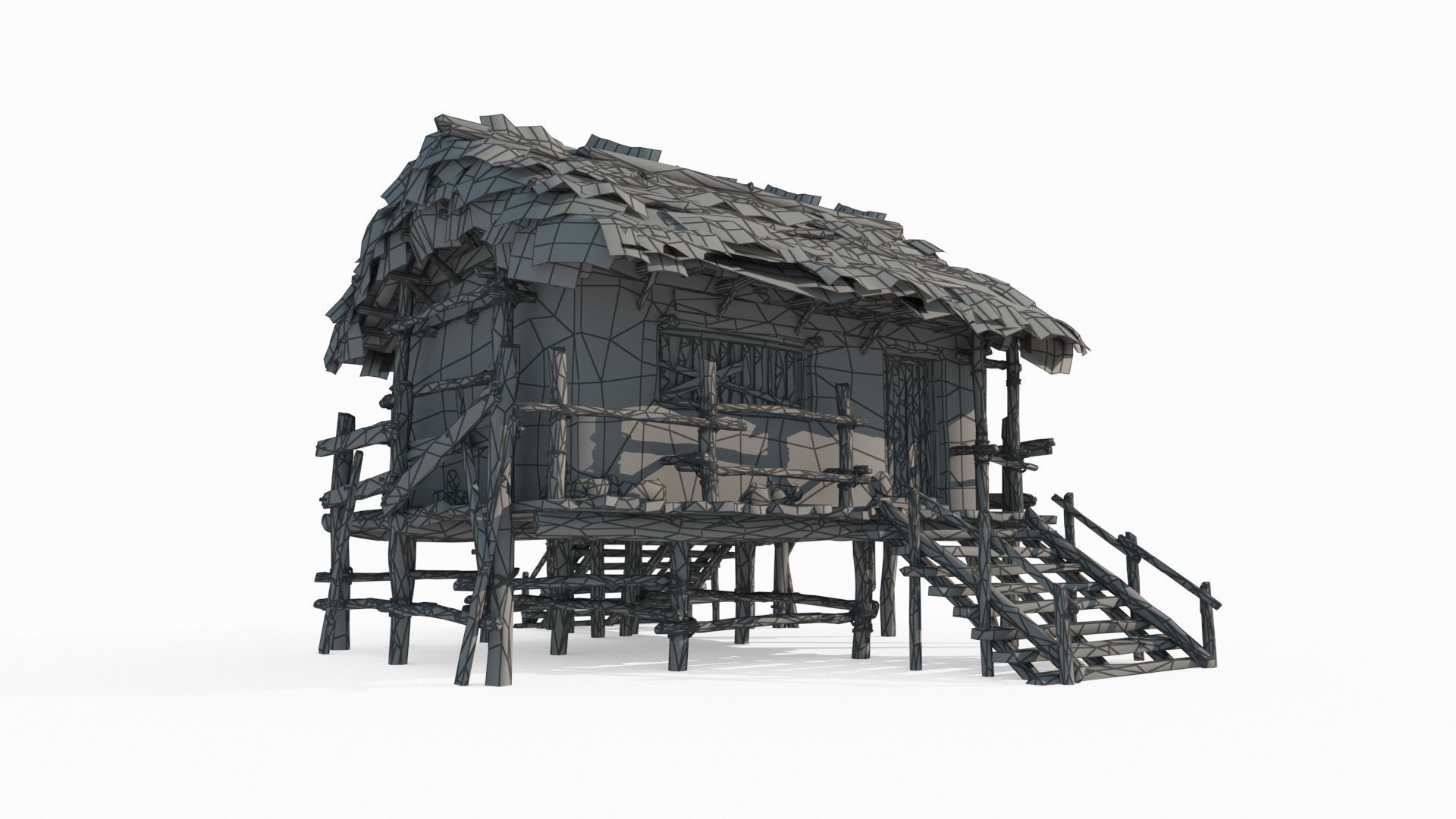 Ancient Asian Yellow Mud Houses 3D model_5