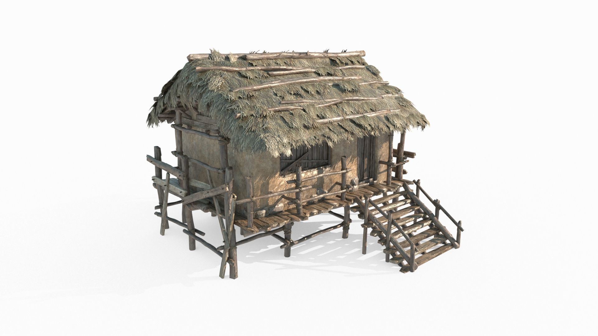 Ancient Asian Yellow Mud Houses 3D model_3