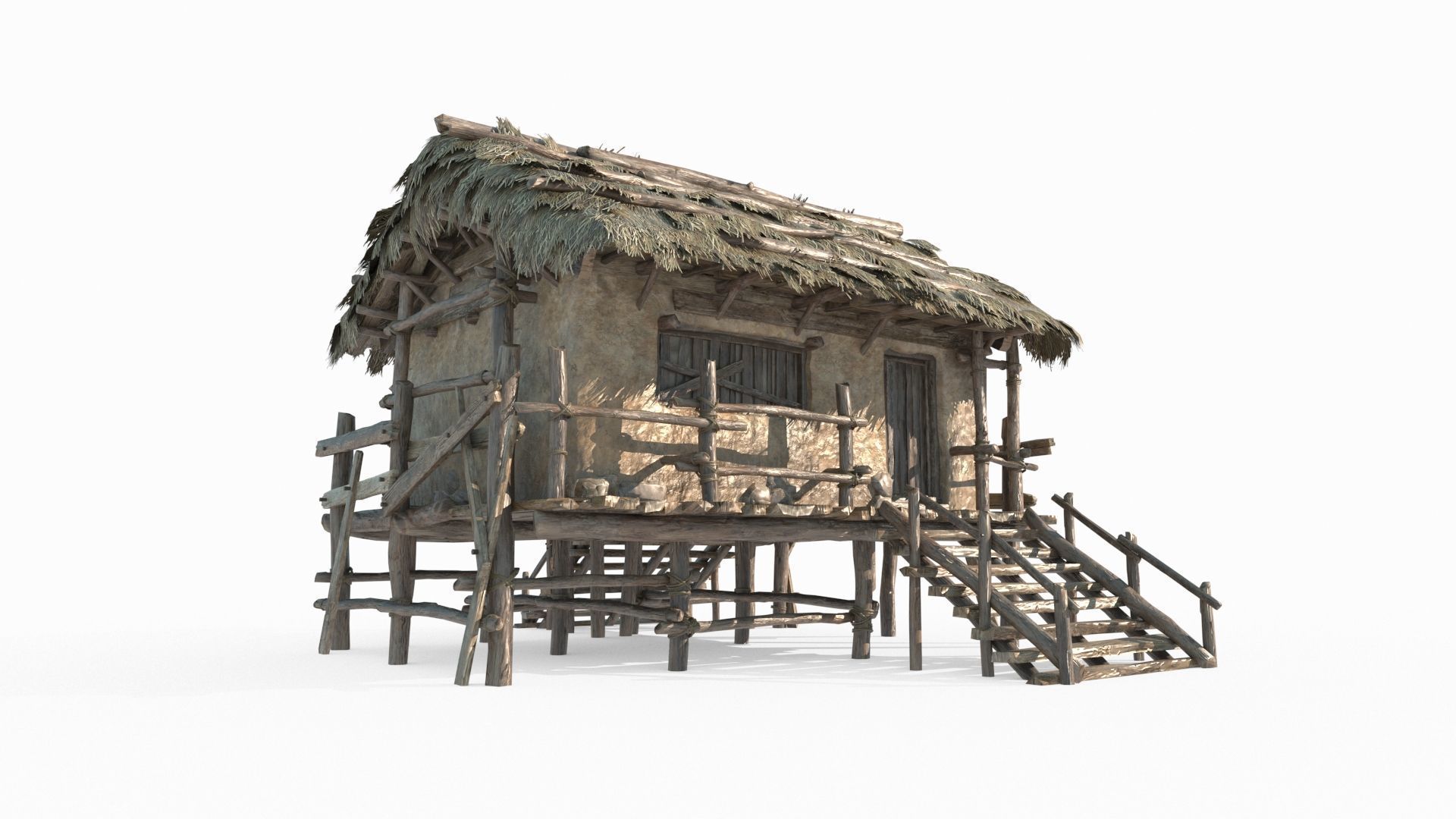 Ancient Asian Yellow Mud Houses 3D model_1