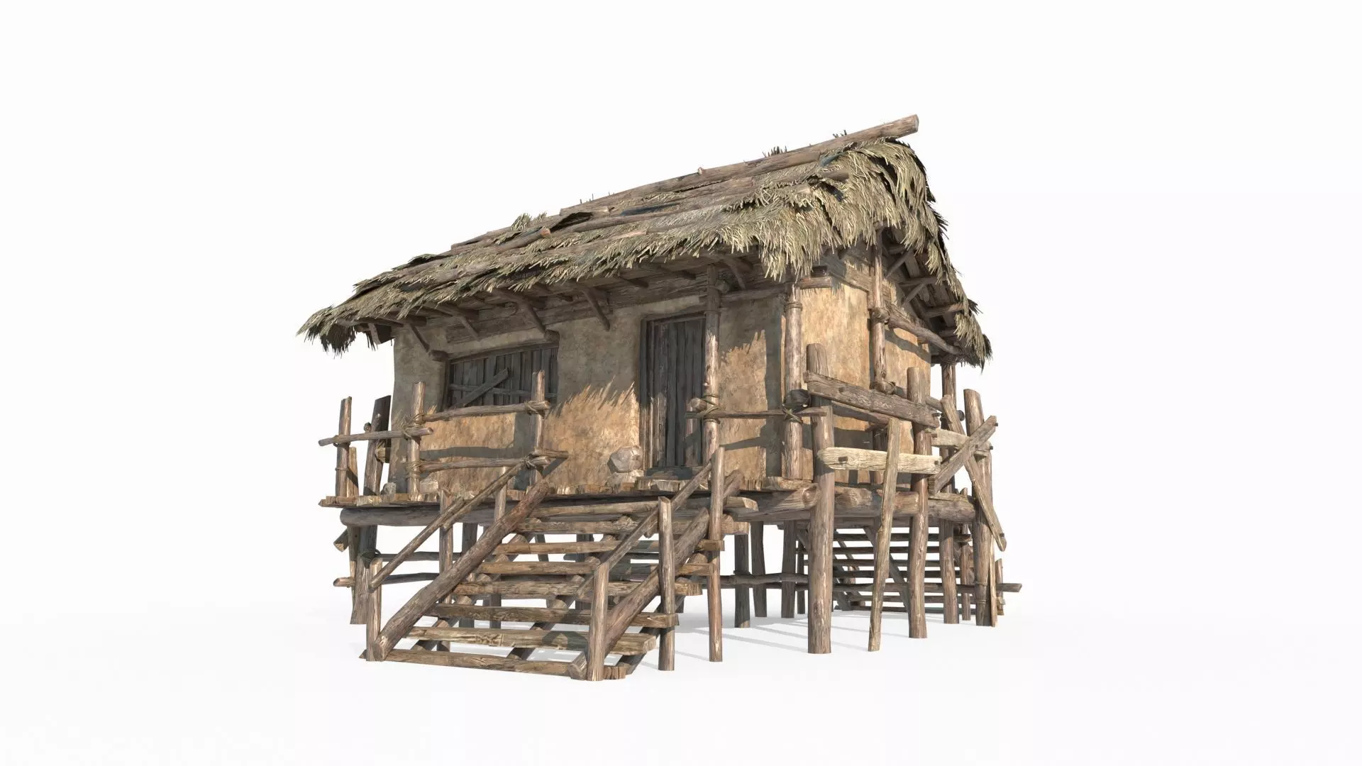 Ancient Asian Yellow Mud Houses 3D model_0