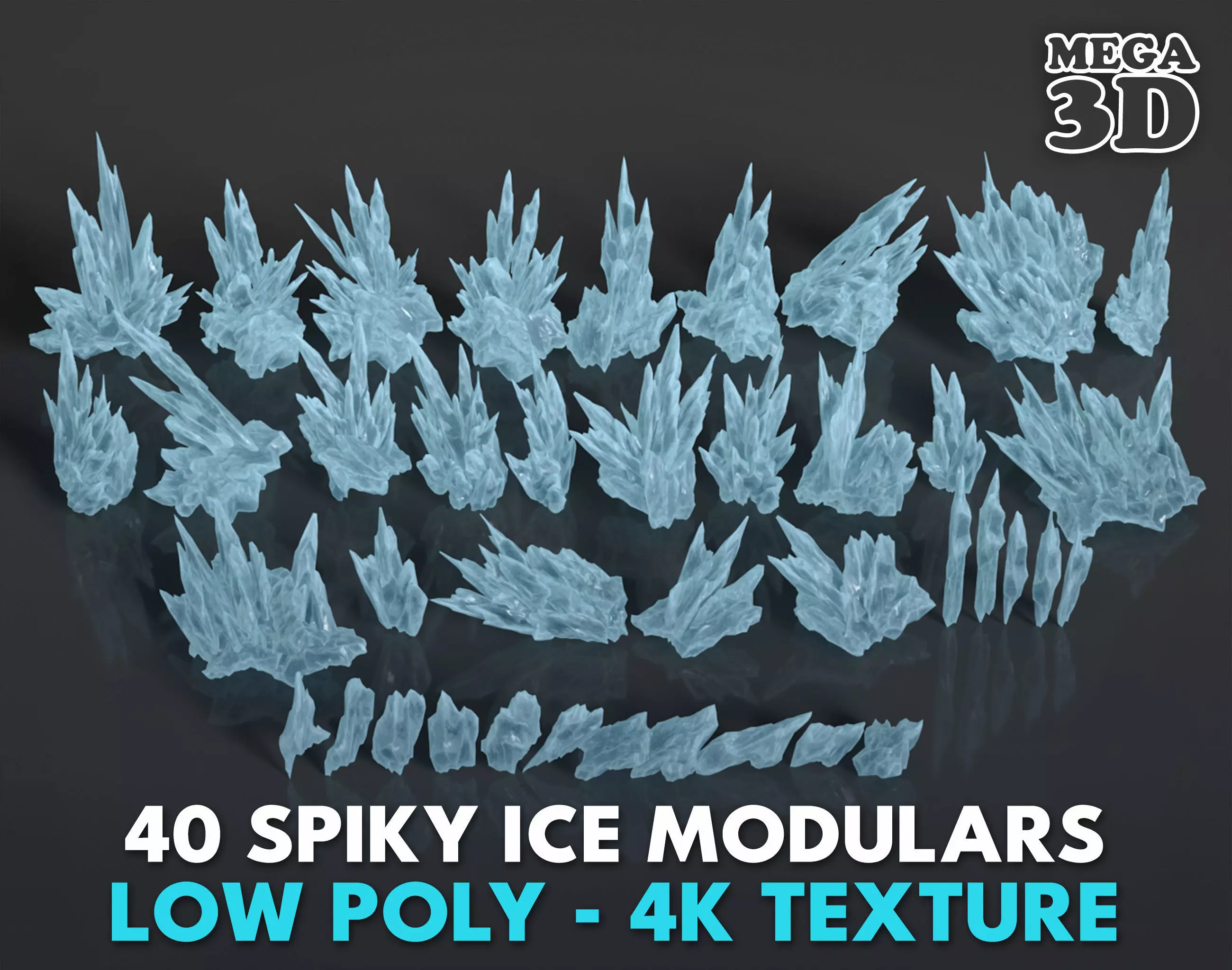 40 Low poly Spiky Ice Cave Modulars - 241002 Low-poly 3D model_0