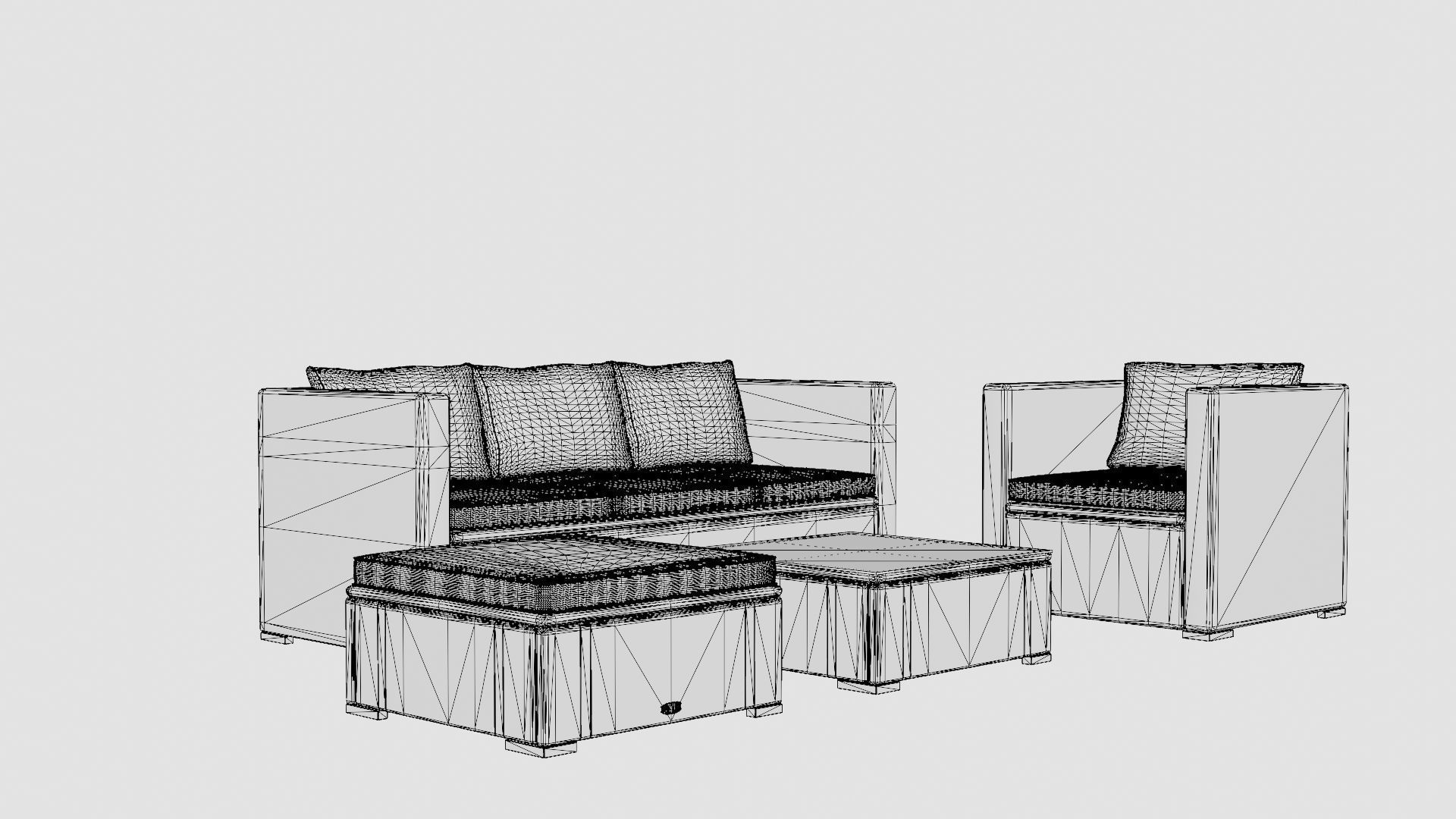 Sofa Set Low-poly 3D model_7