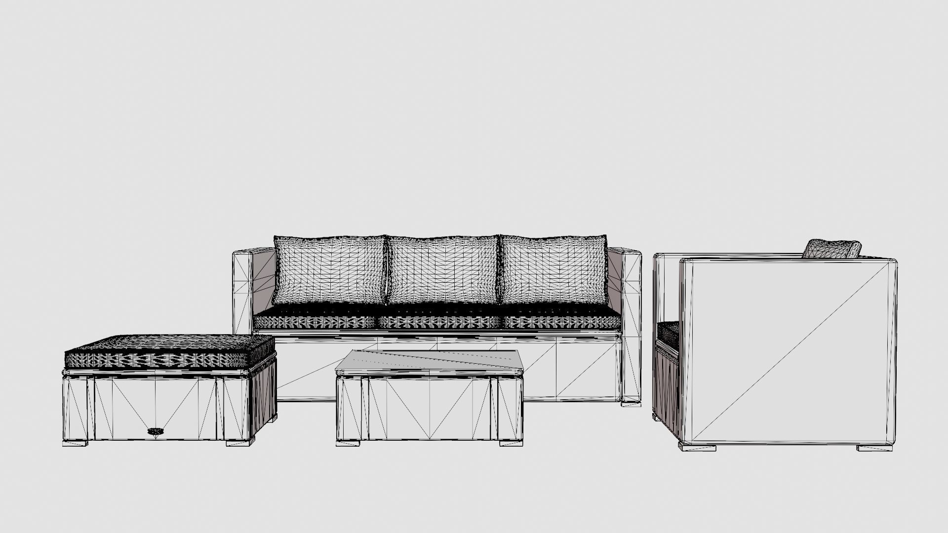 Sofa Set Low-poly 3D model_6
