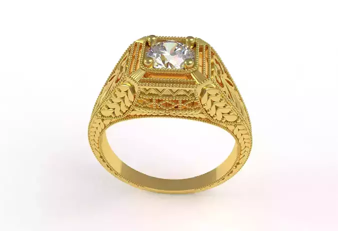 Single Stone Art Deco  Engagement Ring