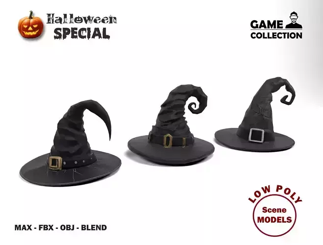 Halloween witch hats Low-poly 3D model