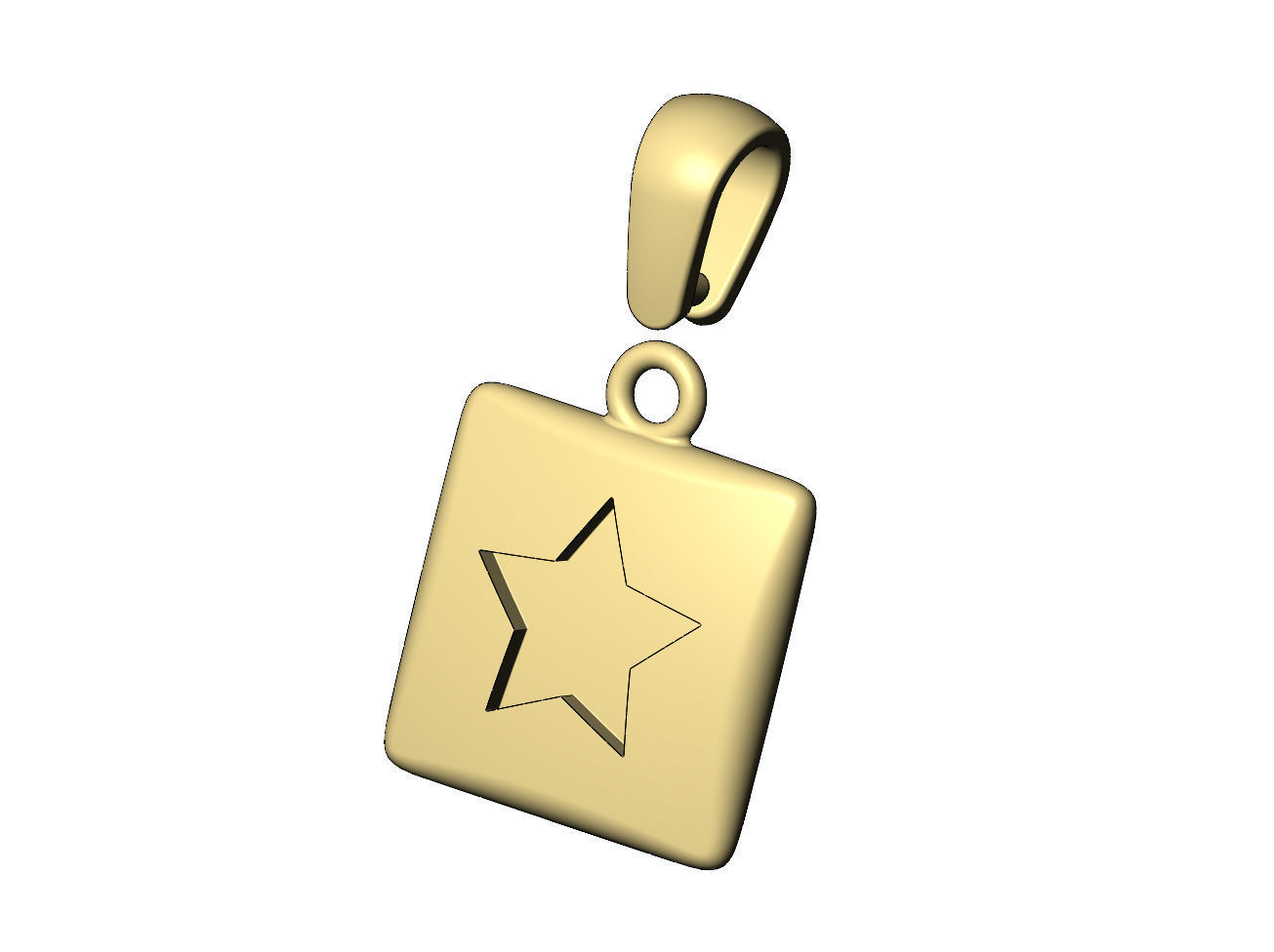 Star enamel engraving square cushion pendant charm with bail 3D print model_5