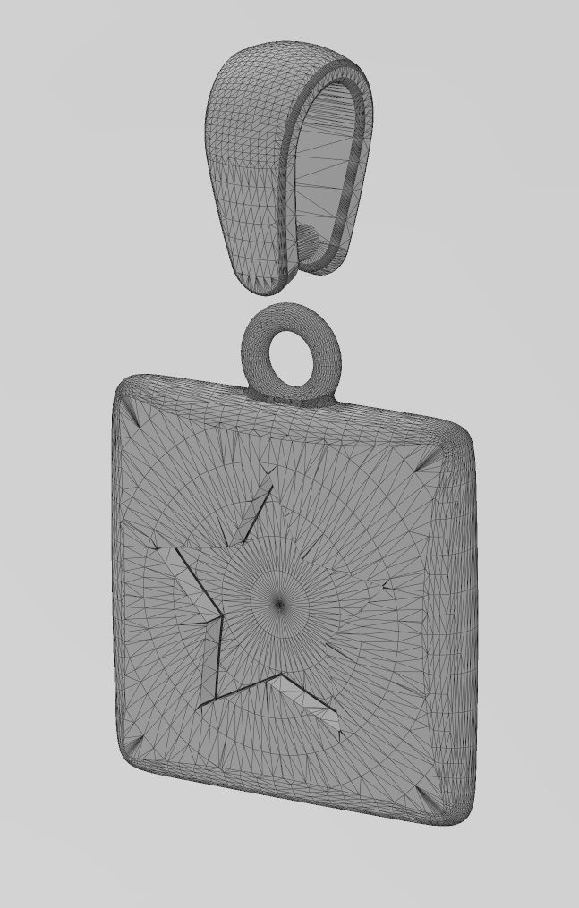 Star enamel engraving square cushion pendant charm with bail 3D print model_14