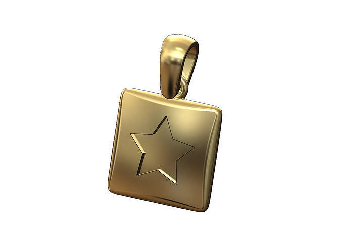 Star enamel engraving square cushion pendant charm with bail 3D print model