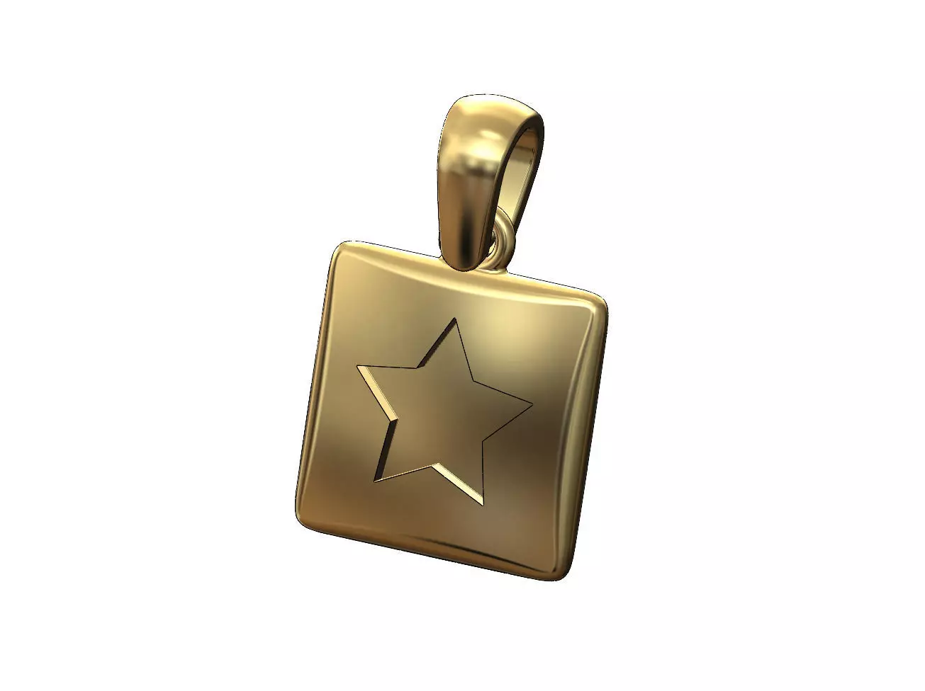 Star enamel engraving square cushion pendant charm with bail 3D print model_0