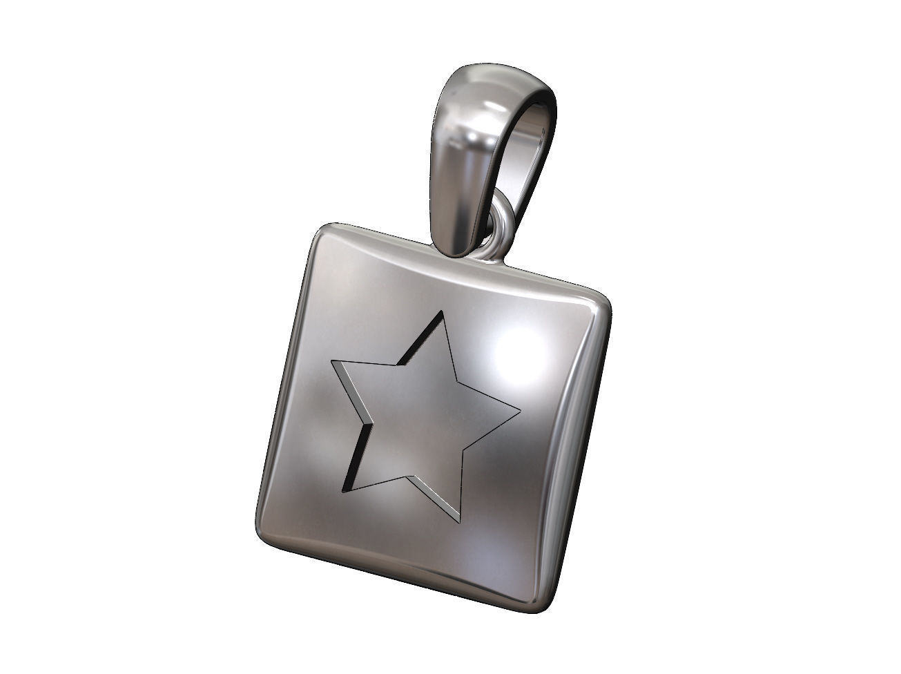 Star enamel engraving square cushion pendant charm with bail 3D print model_12