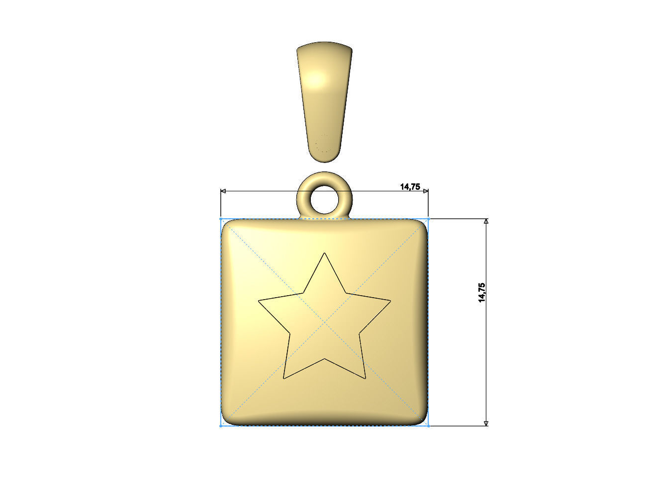Star enamel engraving square cushion pendant charm with bail 3D print model_6