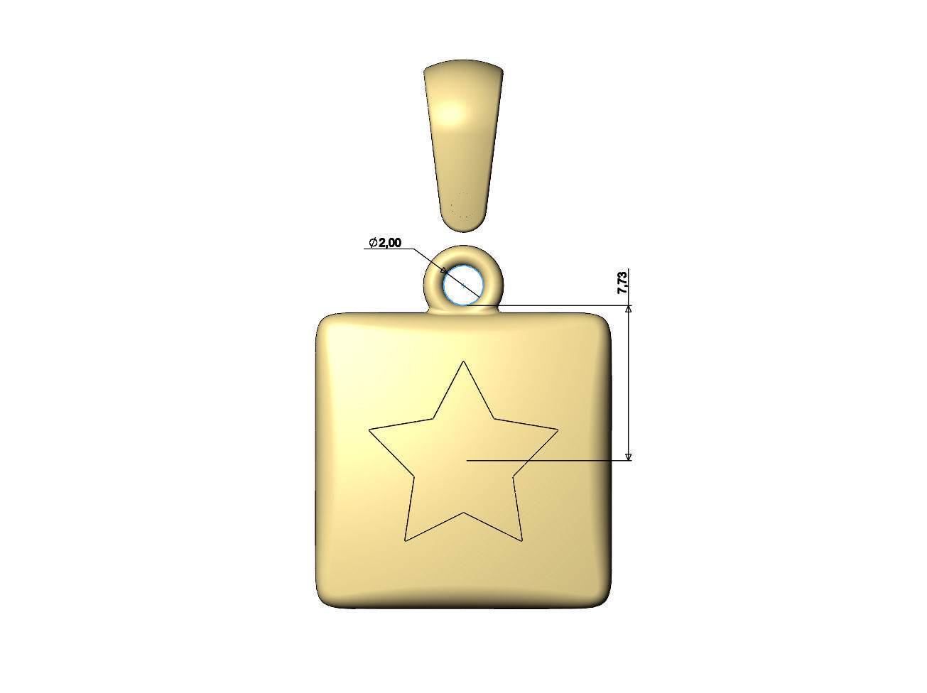 Star enamel engraving square cushion pendant charm with bail 3D print model_7