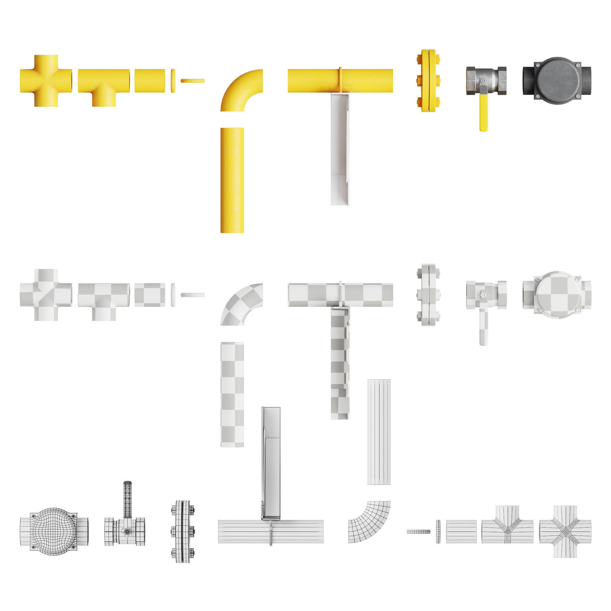 Set of pipes and adapters 3D model_2