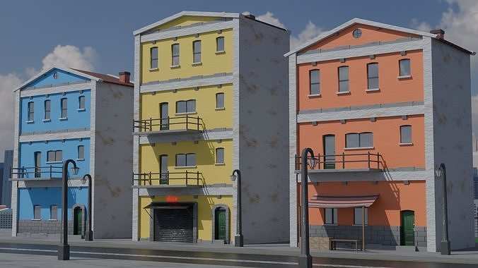 Old City Buildings Low Poly Low-poly 3D model