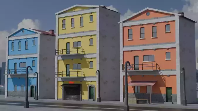 Old City Buildings Low Poly