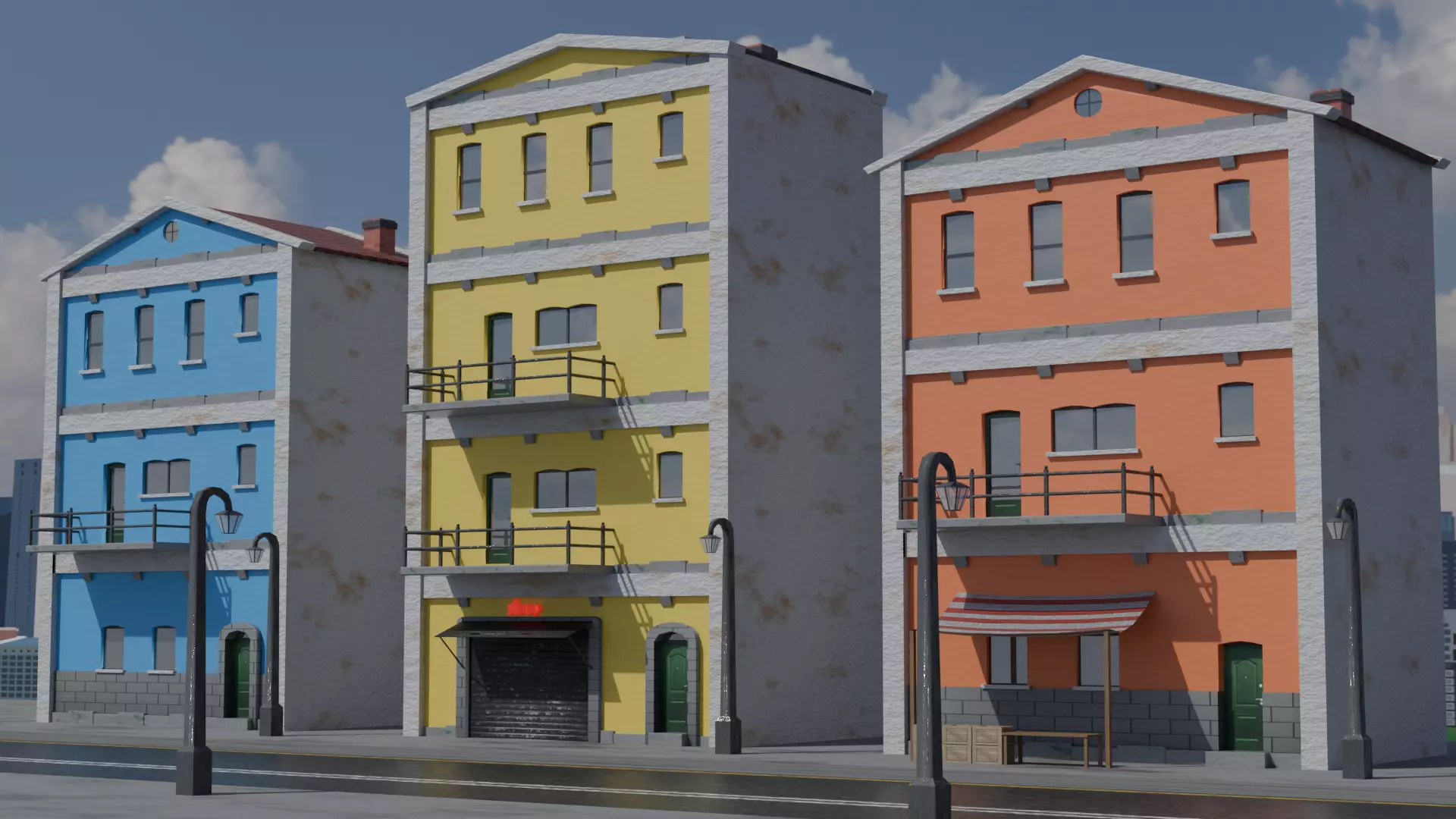 Old City Buildings Low Poly Low-poly 3D model_0