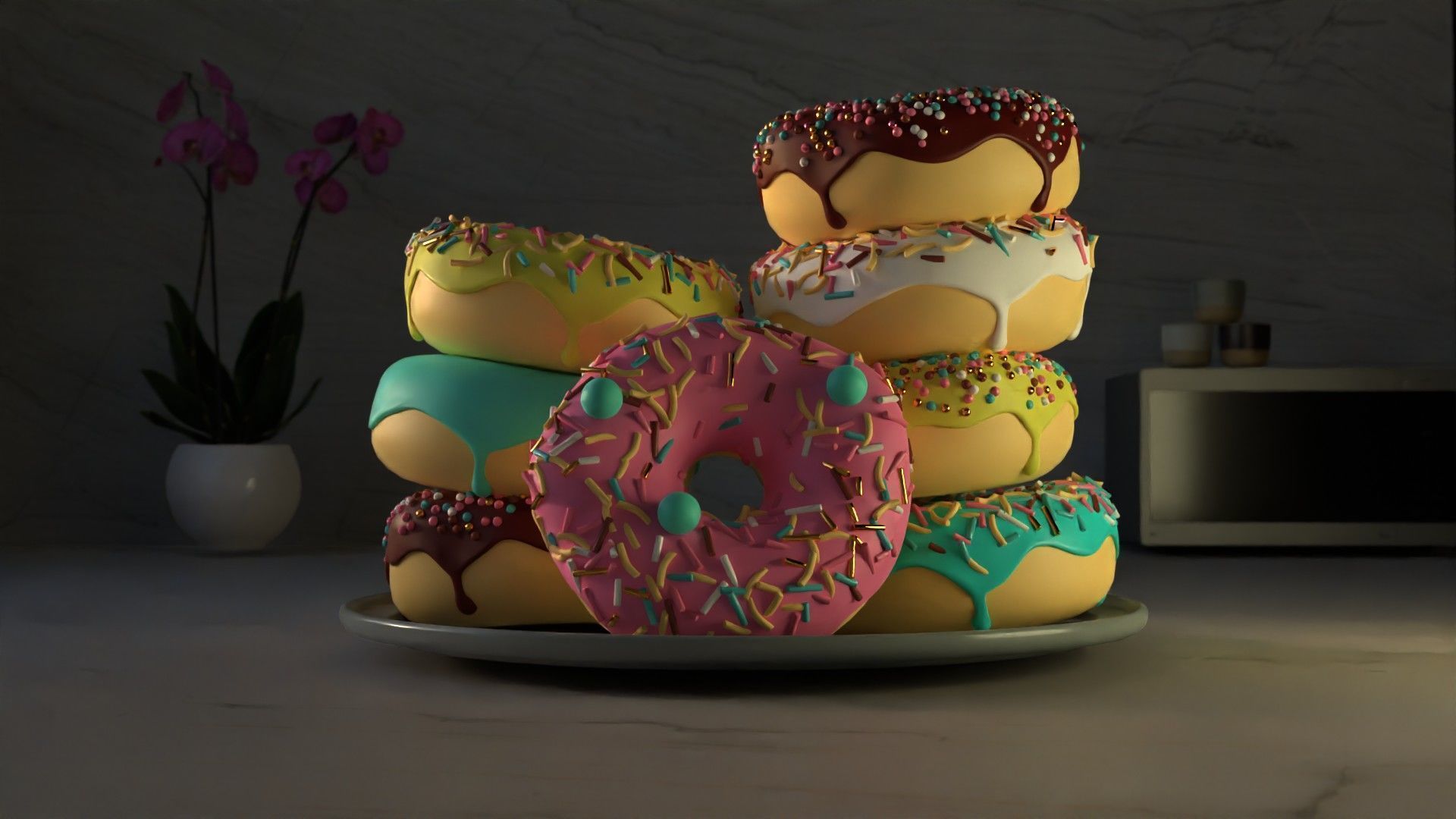Donuts with sprinkles Free low-poly 3D model_1