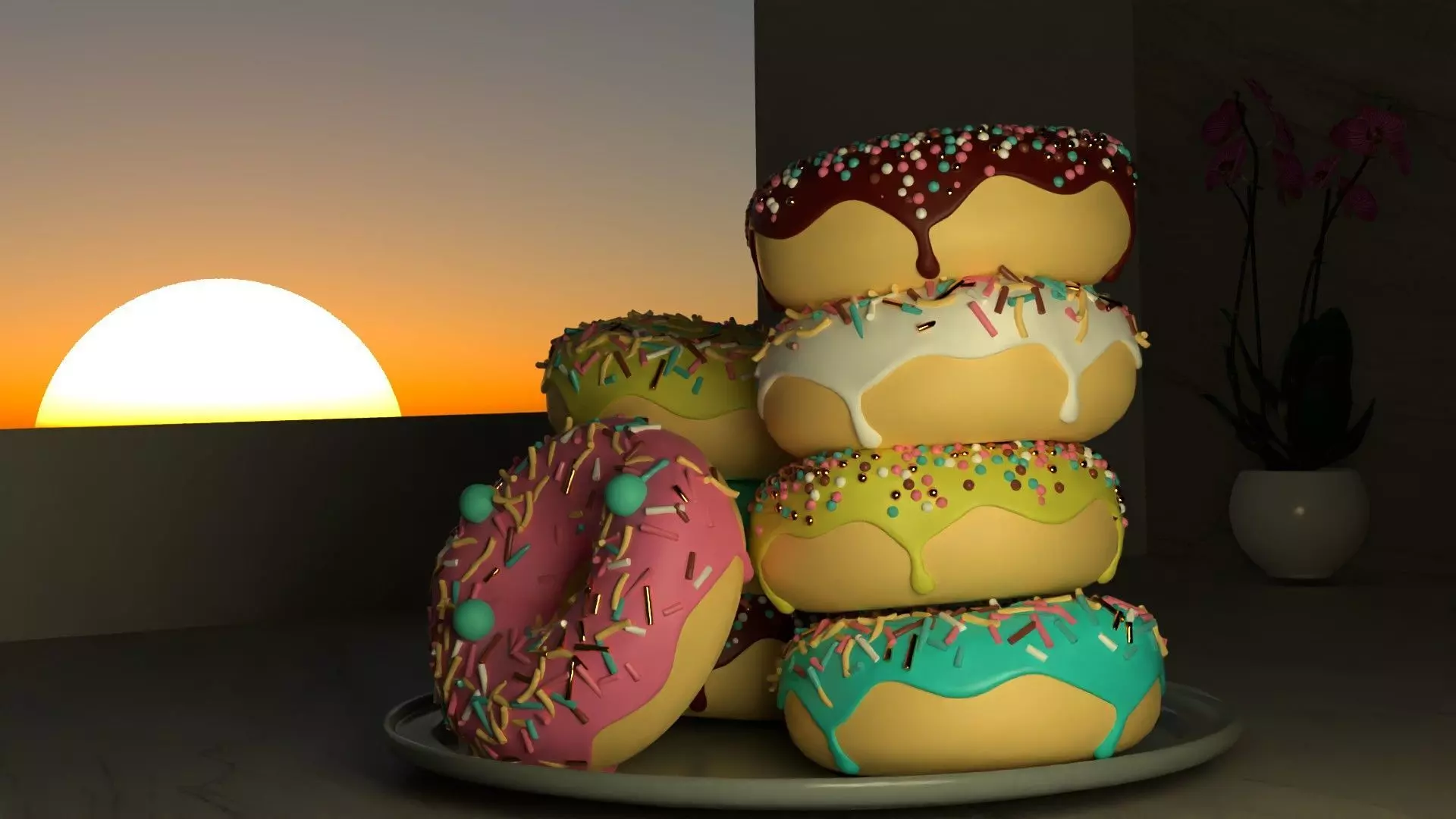 Donuts with sprinkles Free low-poly 3D model_0