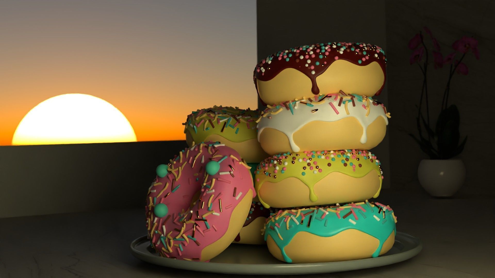 Donuts with sprinkles Free low-poly 3D model_8