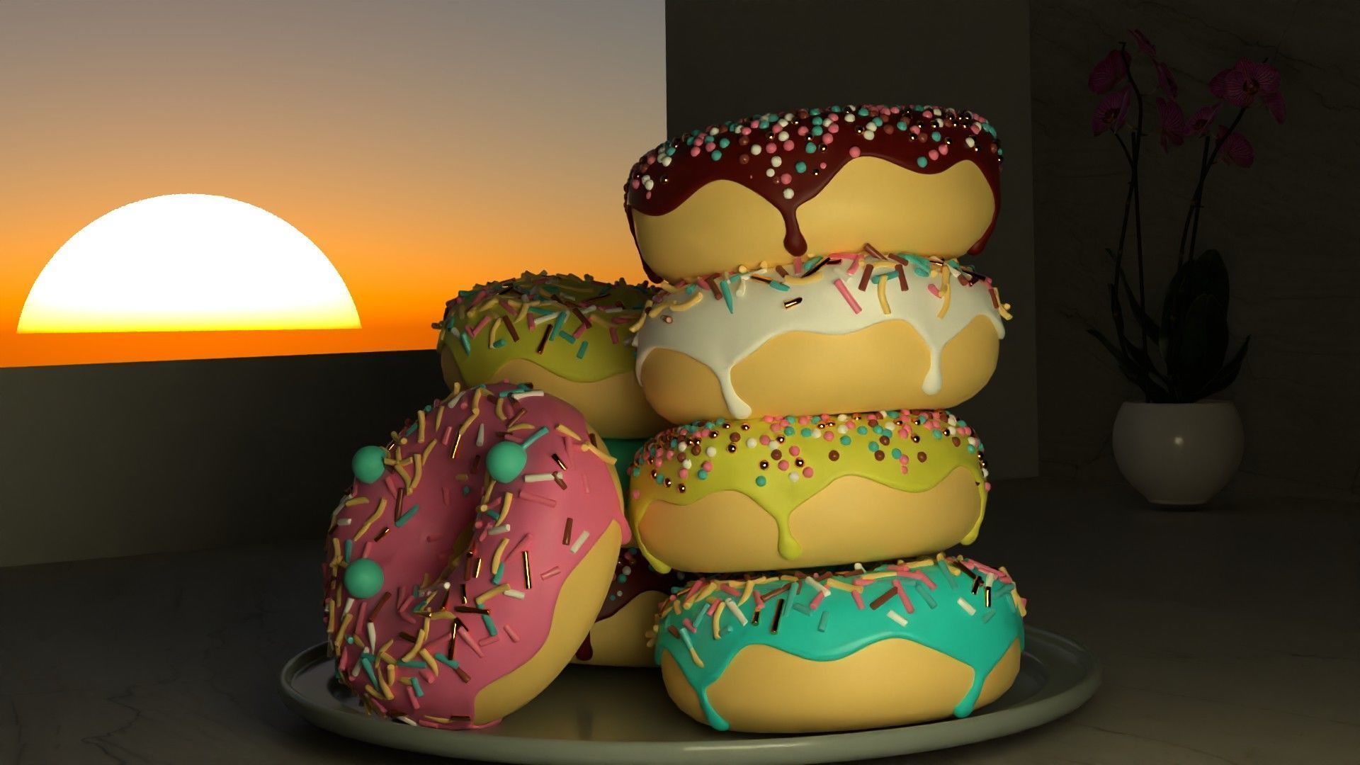 Donuts with sprinkles Free low-poly 3D model_6