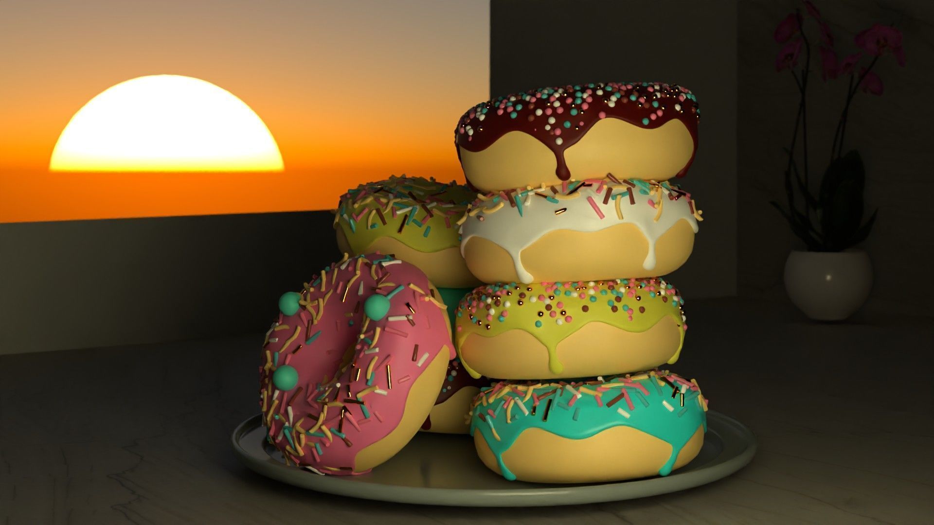 Donuts with sprinkles Free low-poly 3D model_9