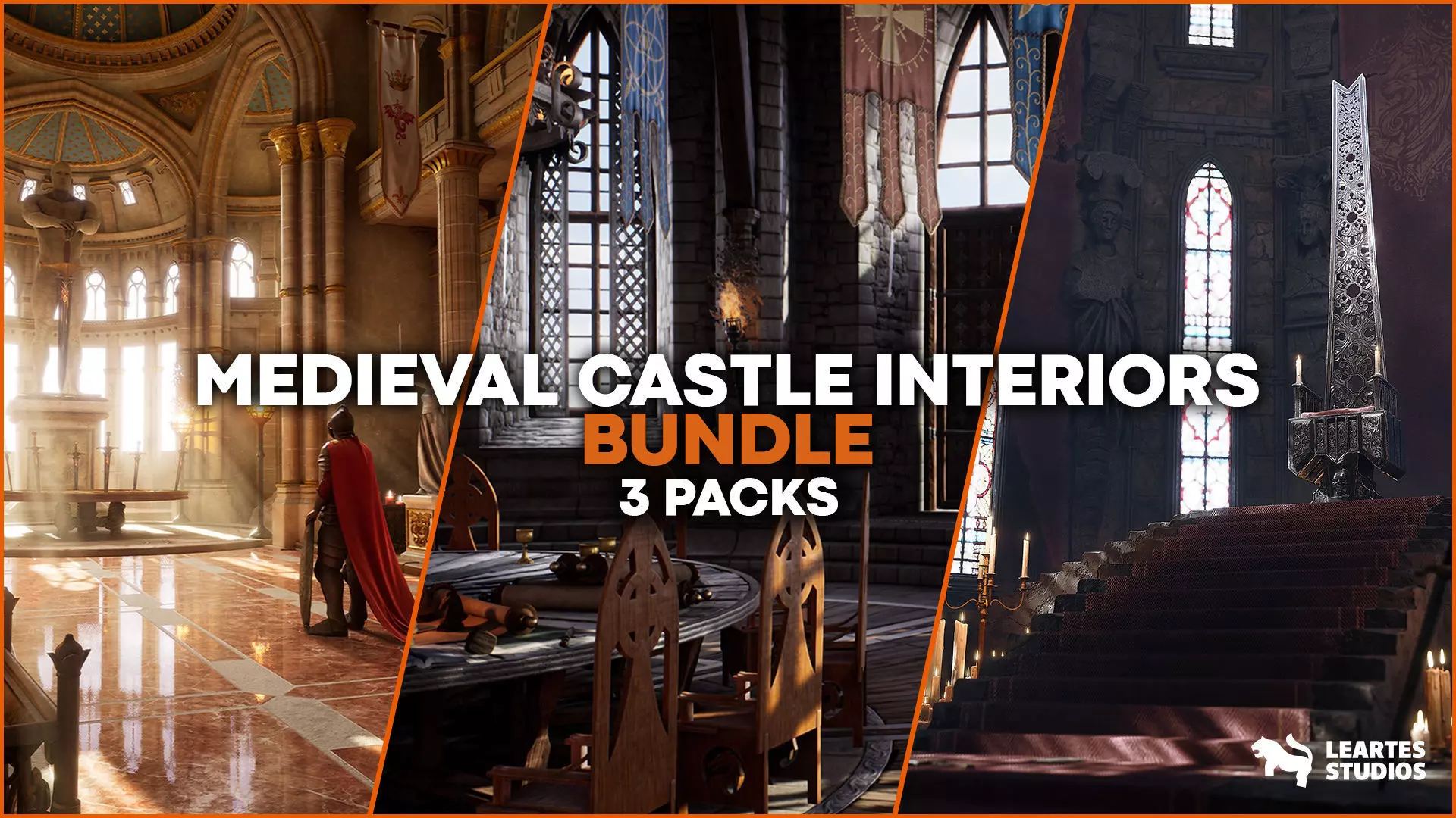 Medieval Castle Interiors Bundle Low-poly 3D model_0