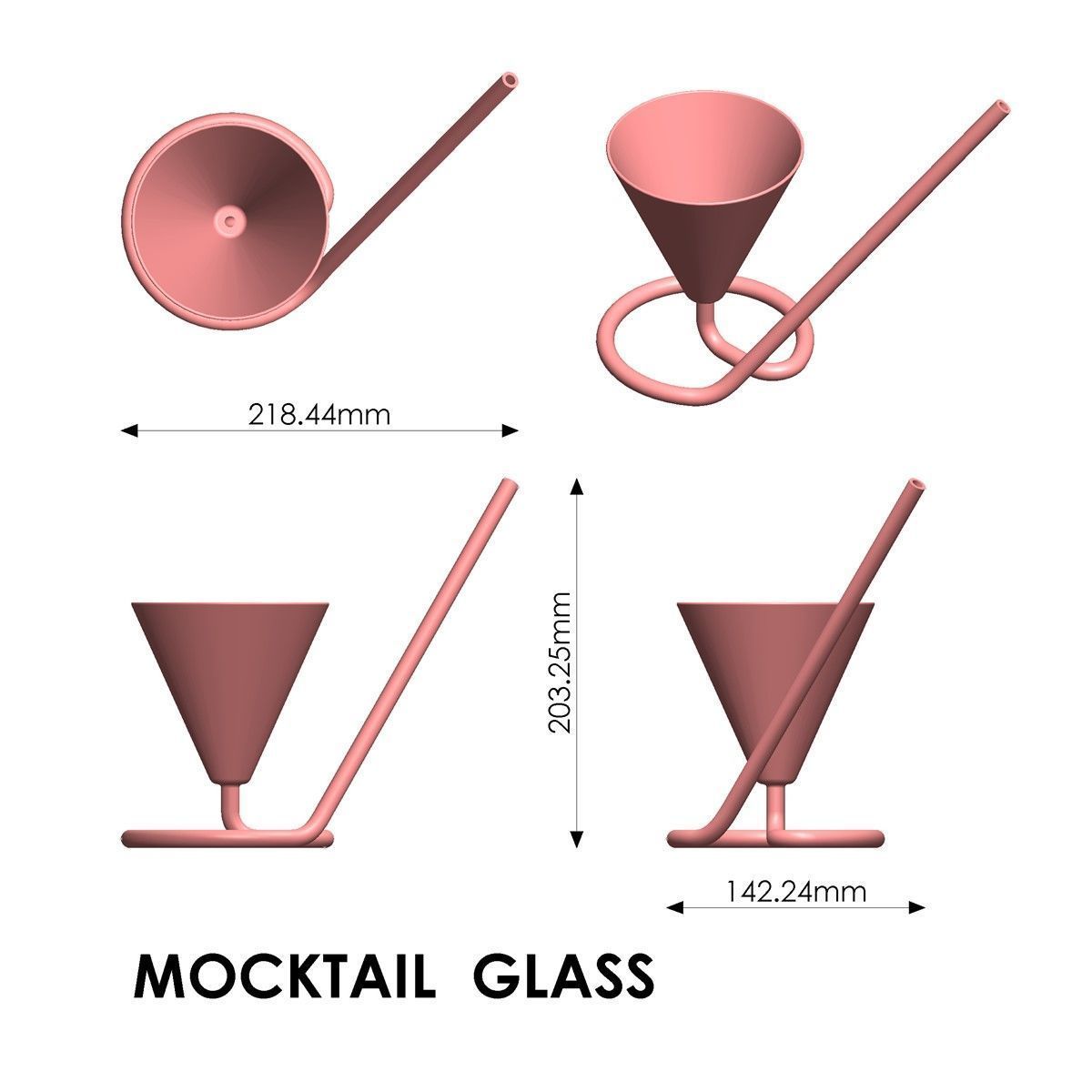 Mocktail Glass with Inbuilt Straw 3D print model_3