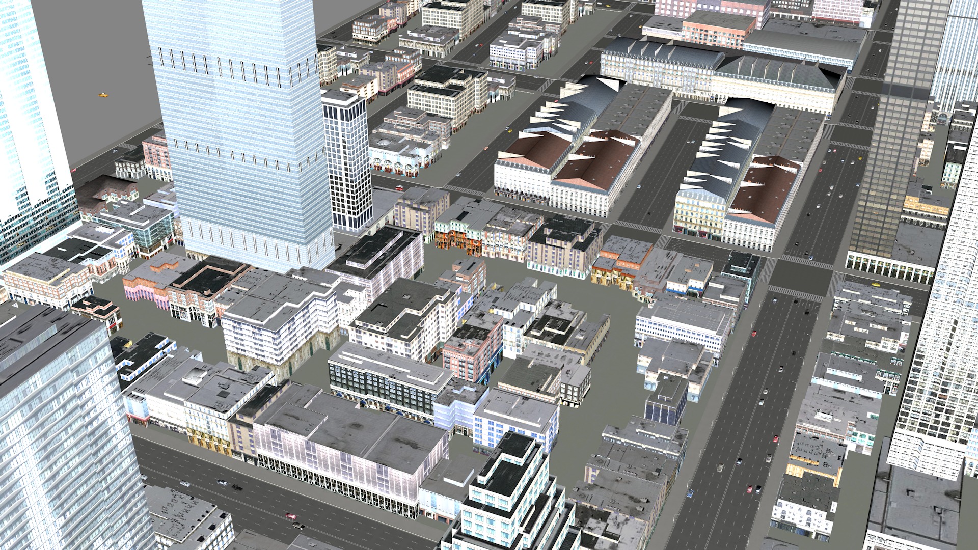Modern birdseye view of urban Urban buildings office buildings 3D model_1
