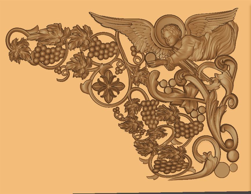 church altar covered with a vine cross and an angelic relief 3D model_2