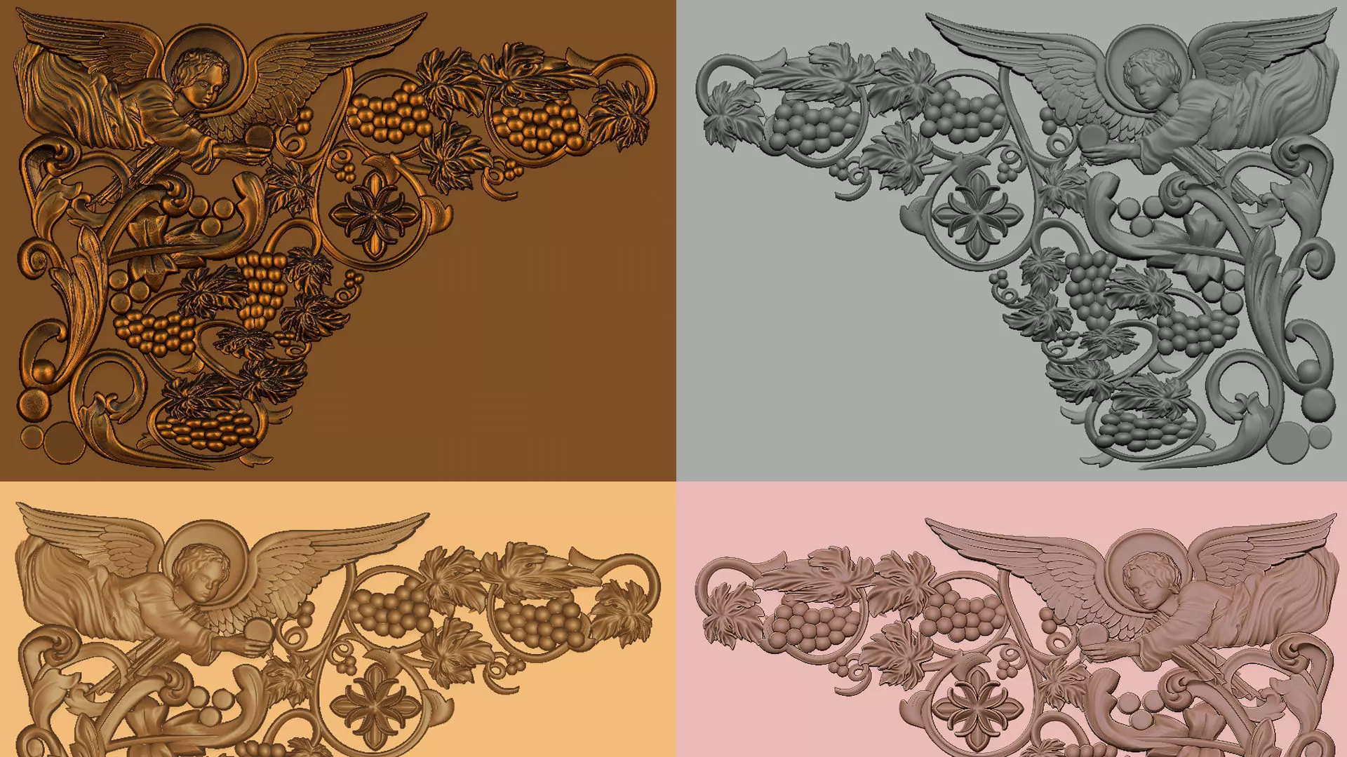 church altar covered with a vine cross and an angelic relief 3D model_0