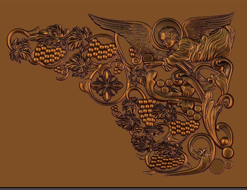 church altar covered with a vine cross and an angelic relief 3D model_7