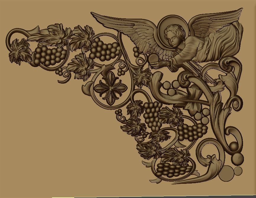 church altar covered with a vine cross and an angelic relief 3D model_5