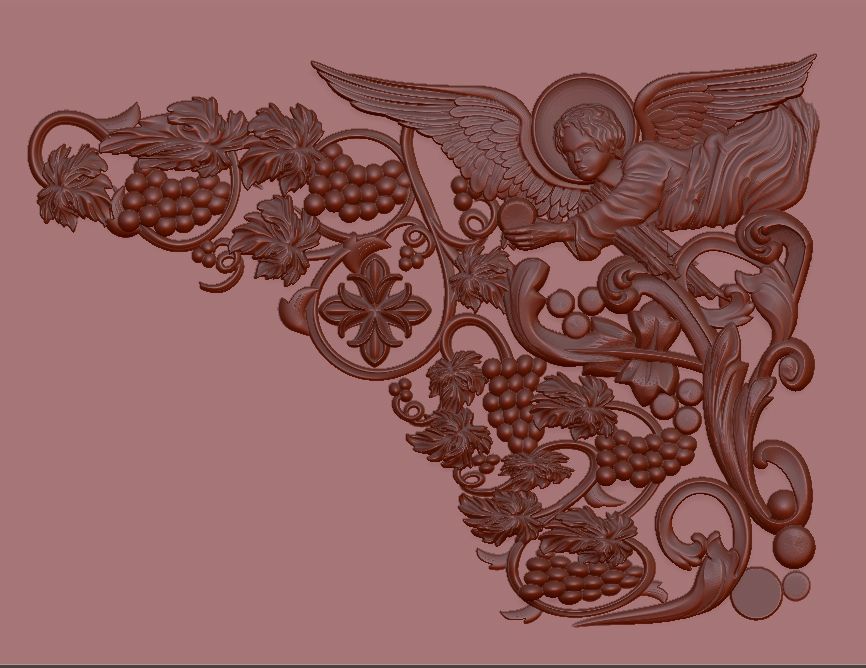 church altar covered with a vine cross and an angelic relief 3D model_4