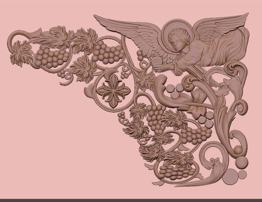 church altar covered with a vine cross and an angelic relief 3D model_3