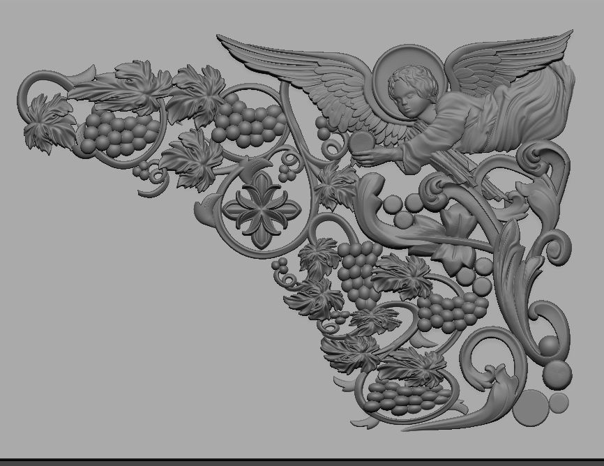 church altar covered with a vine cross and an angelic relief 3D model_8