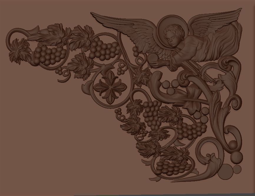 church altar covered with a vine cross and an angelic relief 3D model_6