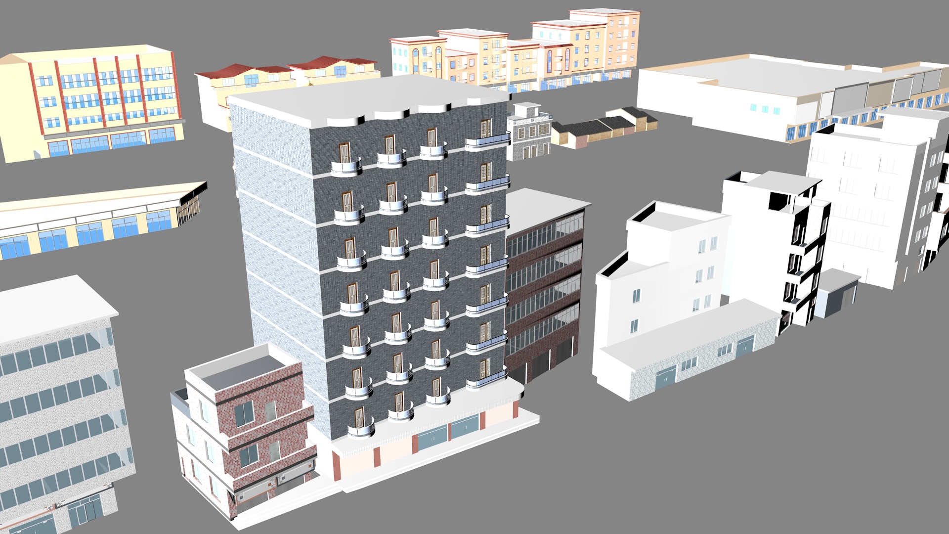 Township building housing 3D model_4