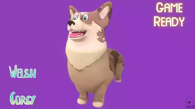 Stylized Spotted Brown Welsh Corgy for Games and Animation Low-poly 3D model