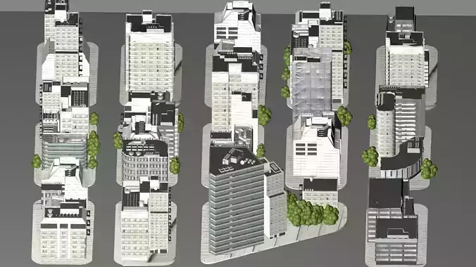 Modern urban highrise building ancillary buildings commercial