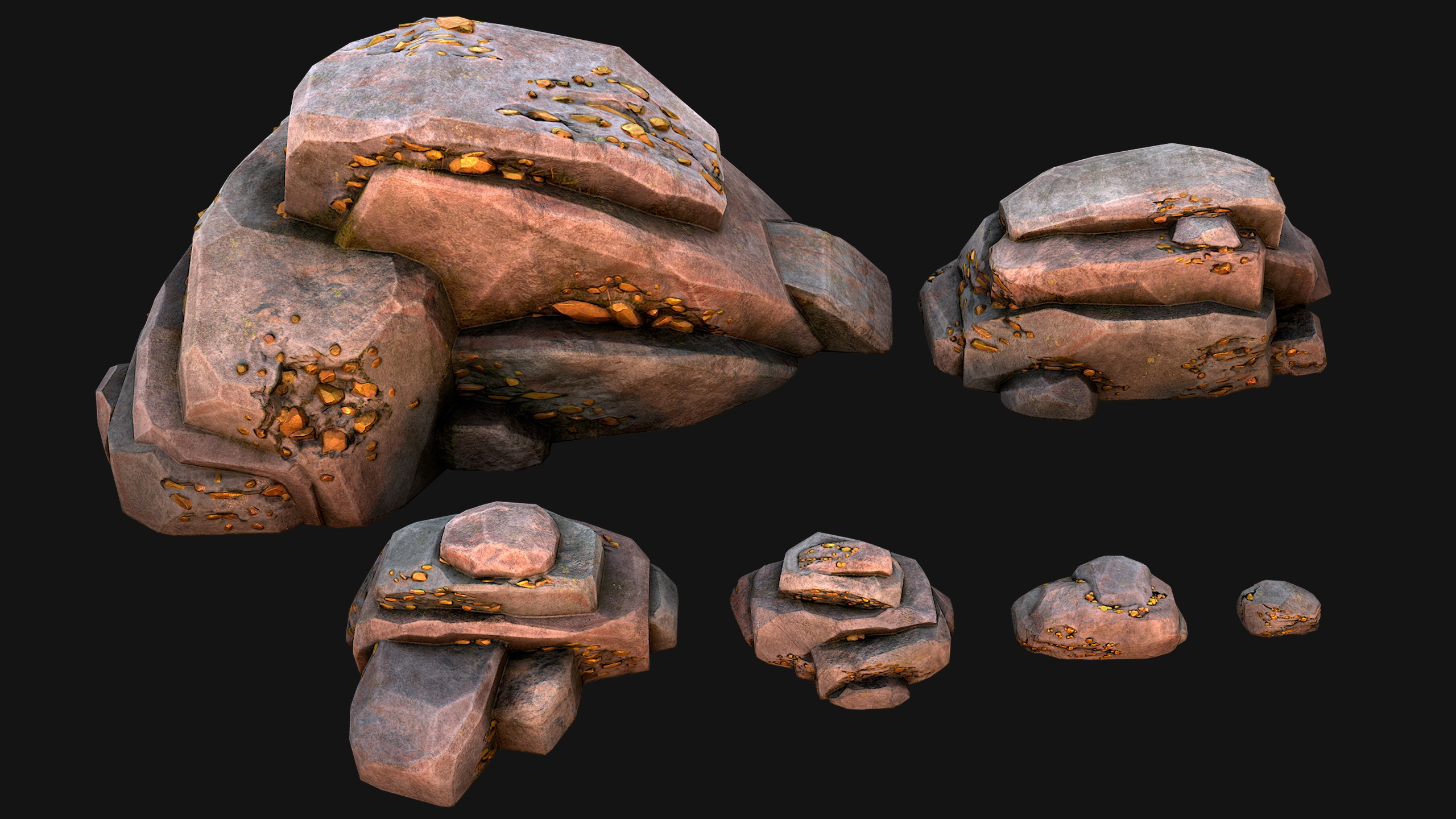 Gold Ore Mineral Treasure Mines Low-poly 3D model_21