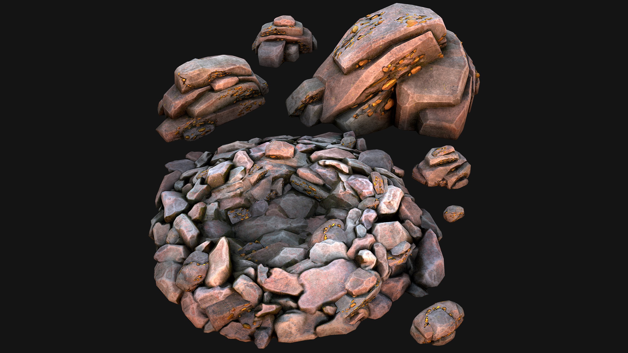 Gold Ore Mineral Treasure Mines Low-poly 3D model_7