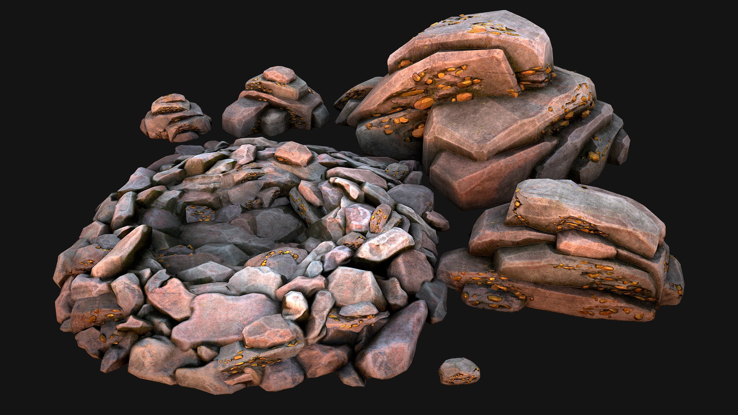 Gold Ore Mineral Treasure Mines Low-poly 3D model_6