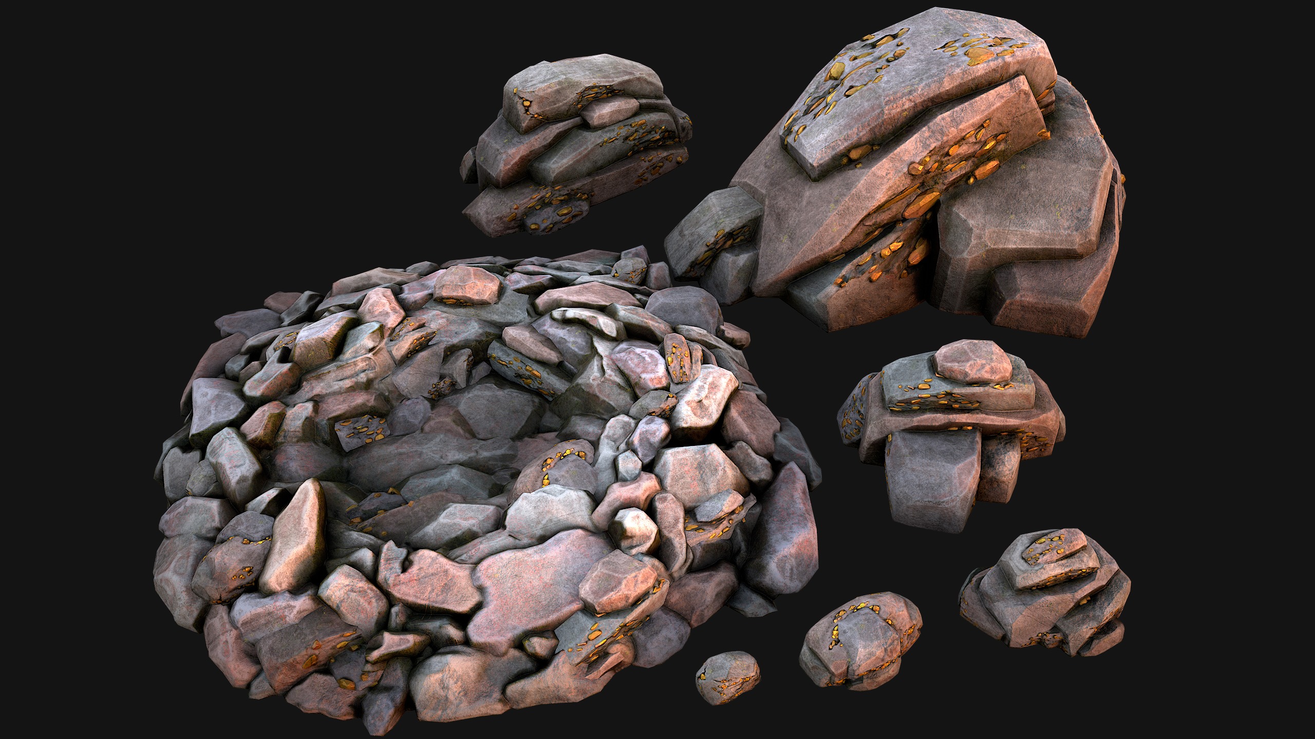 Gold Ore Mineral Treasure Mines Low-poly 3D model_4