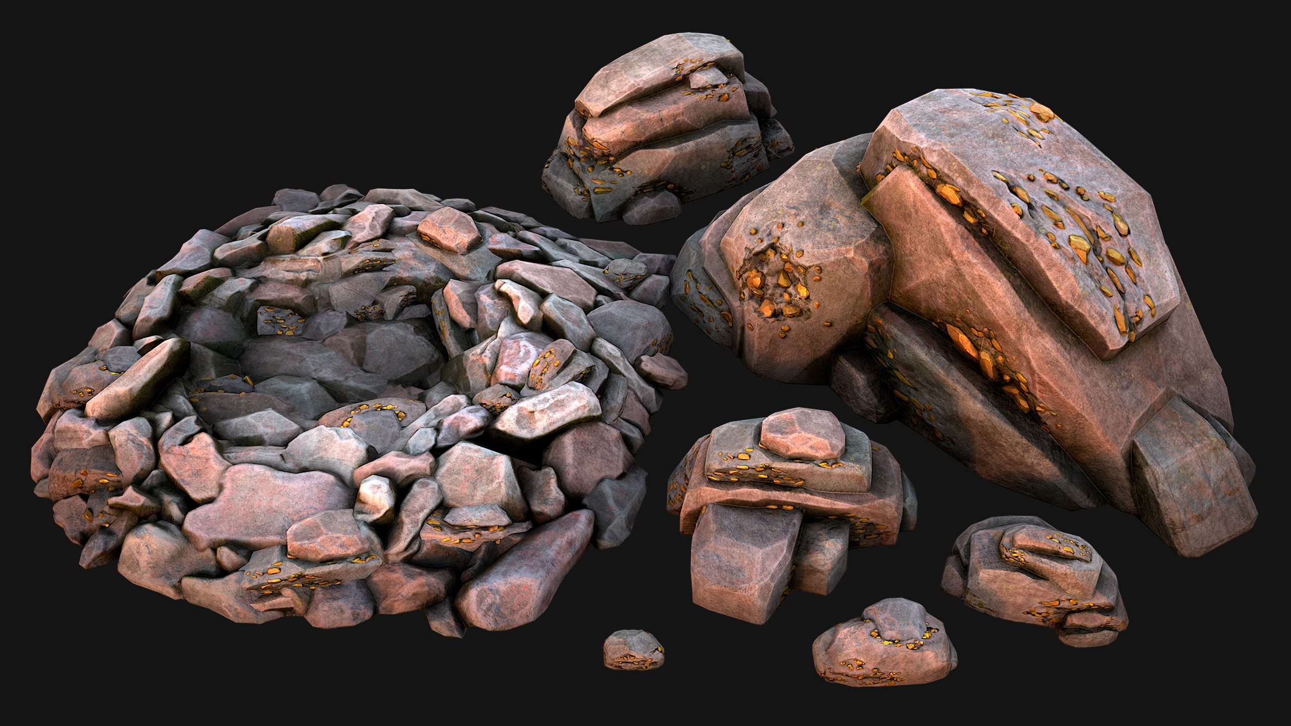 Gold Ore Mineral Treasure Mines Low-poly 3D model_5