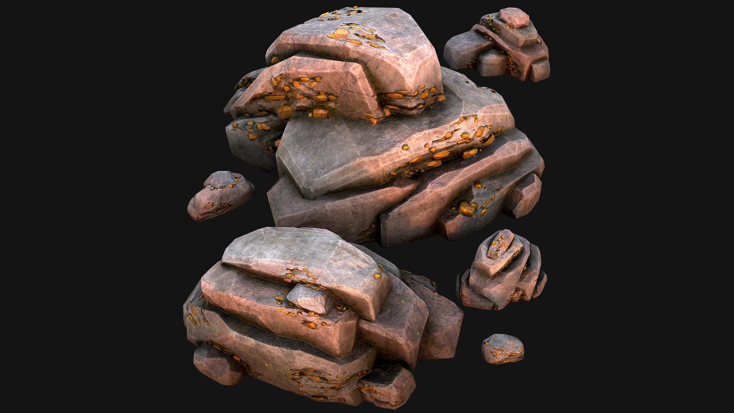 Gold Ore Mineral Treasure Mines Low-poly 3D model_25