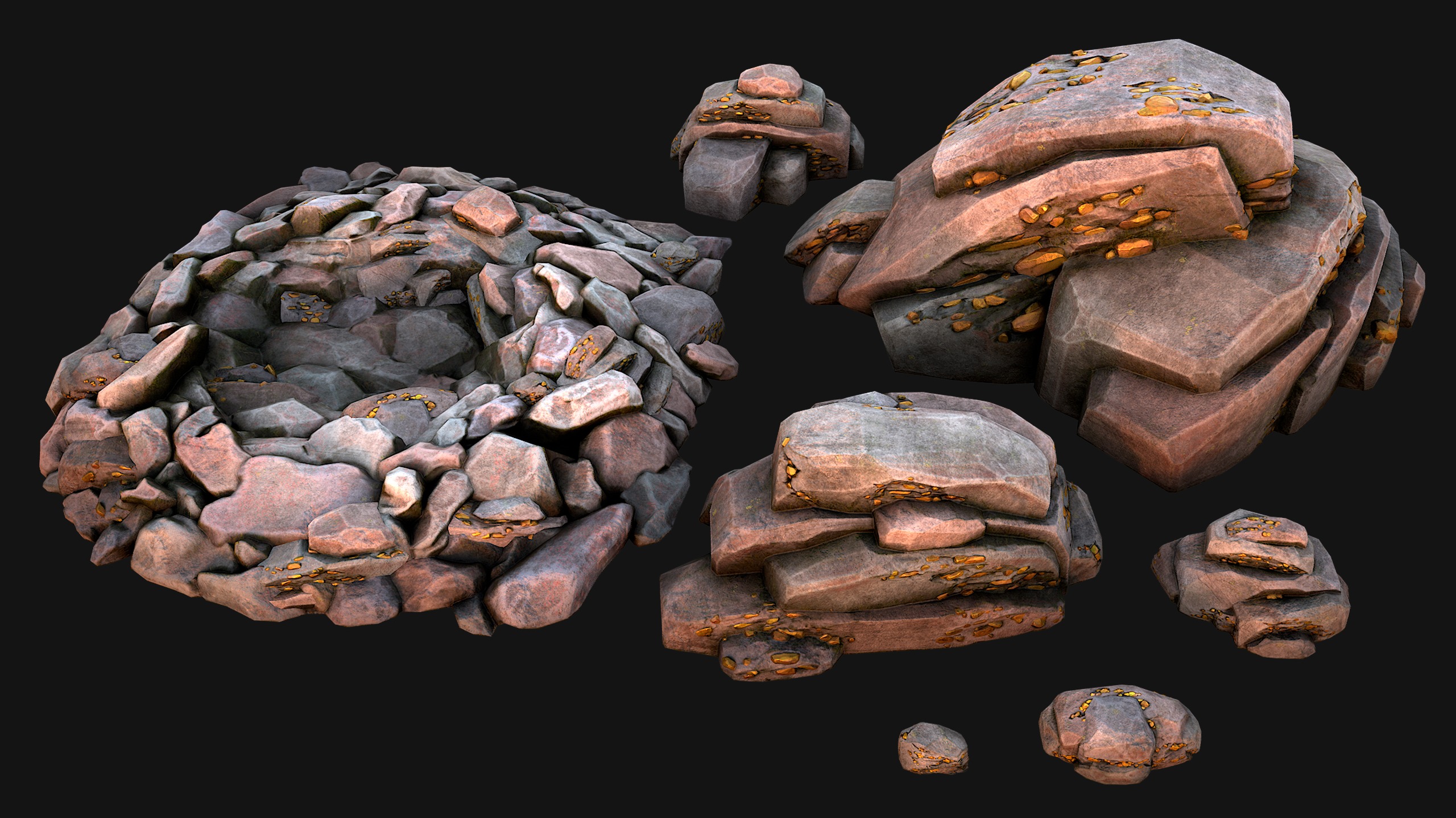 Gold Ore Mineral Treasure Mines Low-poly 3D model_8