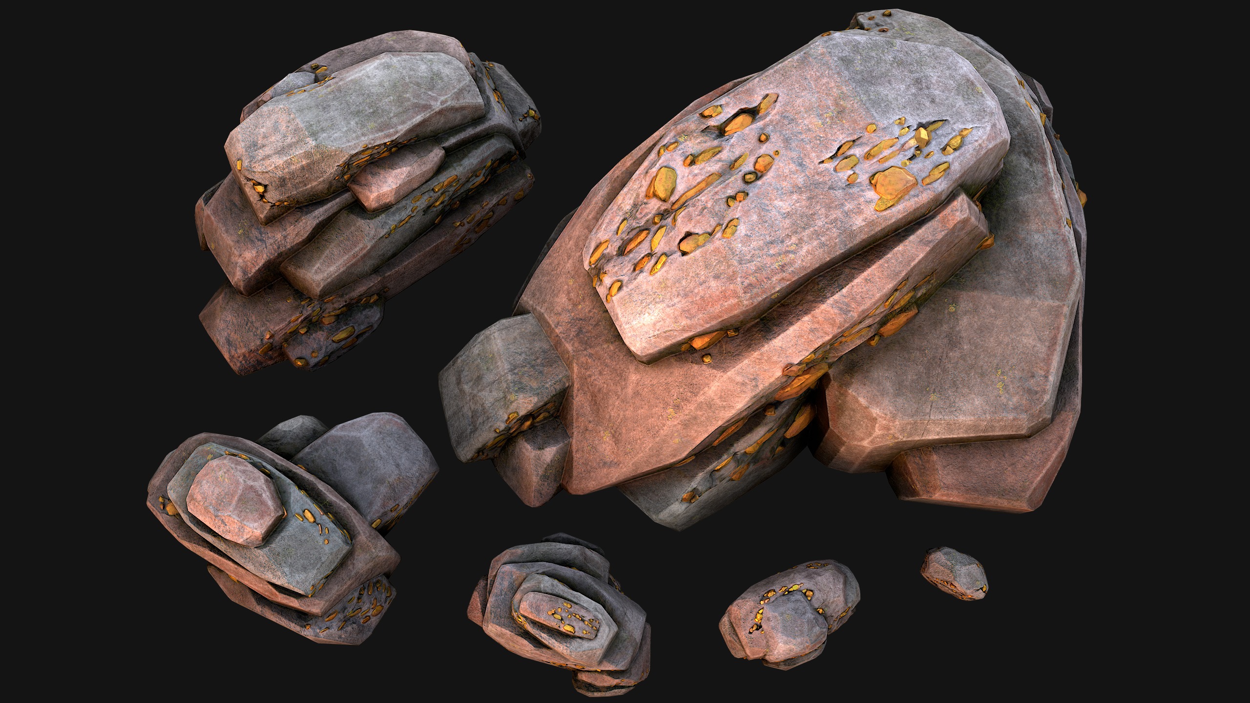 Gold Ore Mineral Treasure Mines Low-poly 3D model_24