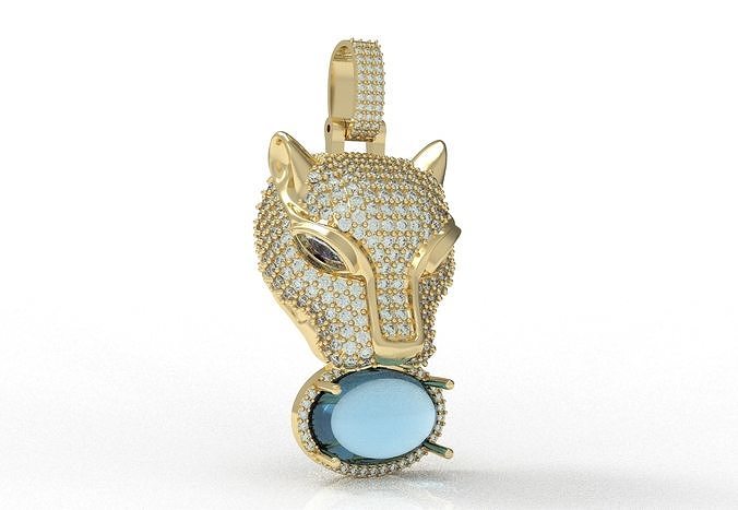 Panther Face with Oval Cabochon Diamond Pendant 3D print model