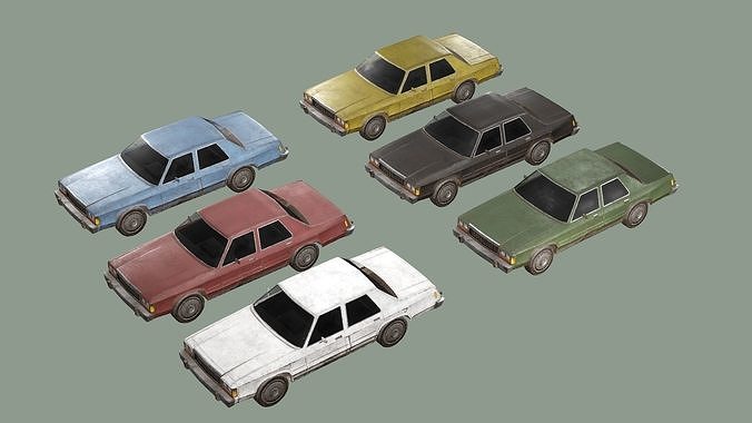 American Old Rusty Car Collection Pack 3D Model Low-poly 3D model